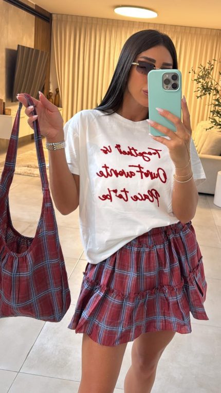 חליפת חצאית משבצות + תיק